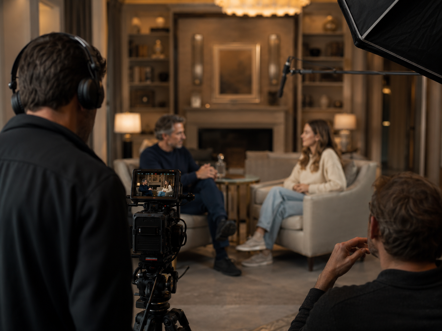 Set professionale con intervista in corso